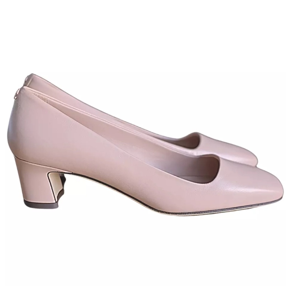 Jimmy Choo Leather Square-Toe Pumps Medium Block Heel Beige 38, Runs Small 7-7.5
